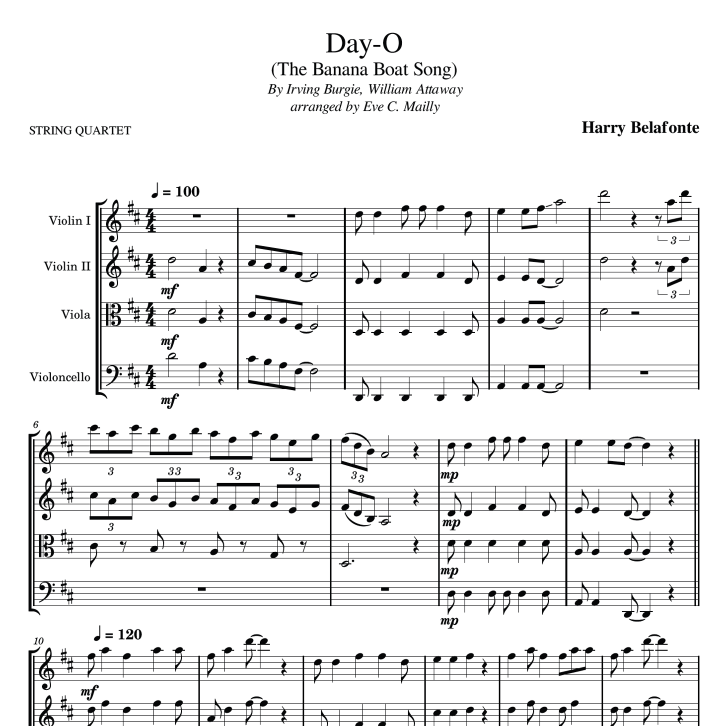 Cover Art for "Day-o (the Banana Boat Song) (arr. Eve C. Mailly - Zene Strings)" by Harry Belafonte