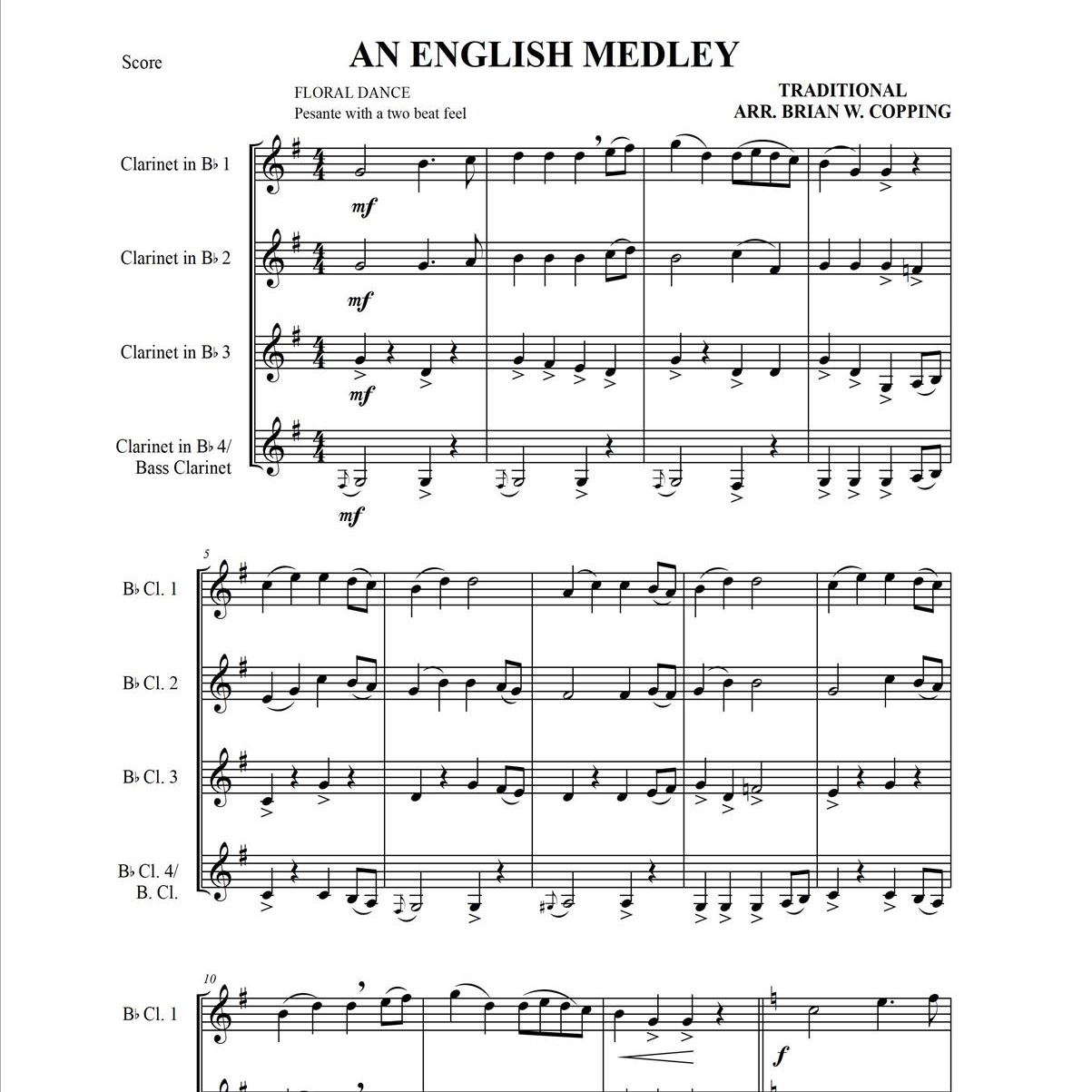 Abdeckung für "AN ENGLISH MEDLEY – CLARINET QUARTET (arr. BRIAN W. COPPING)" von Traditional