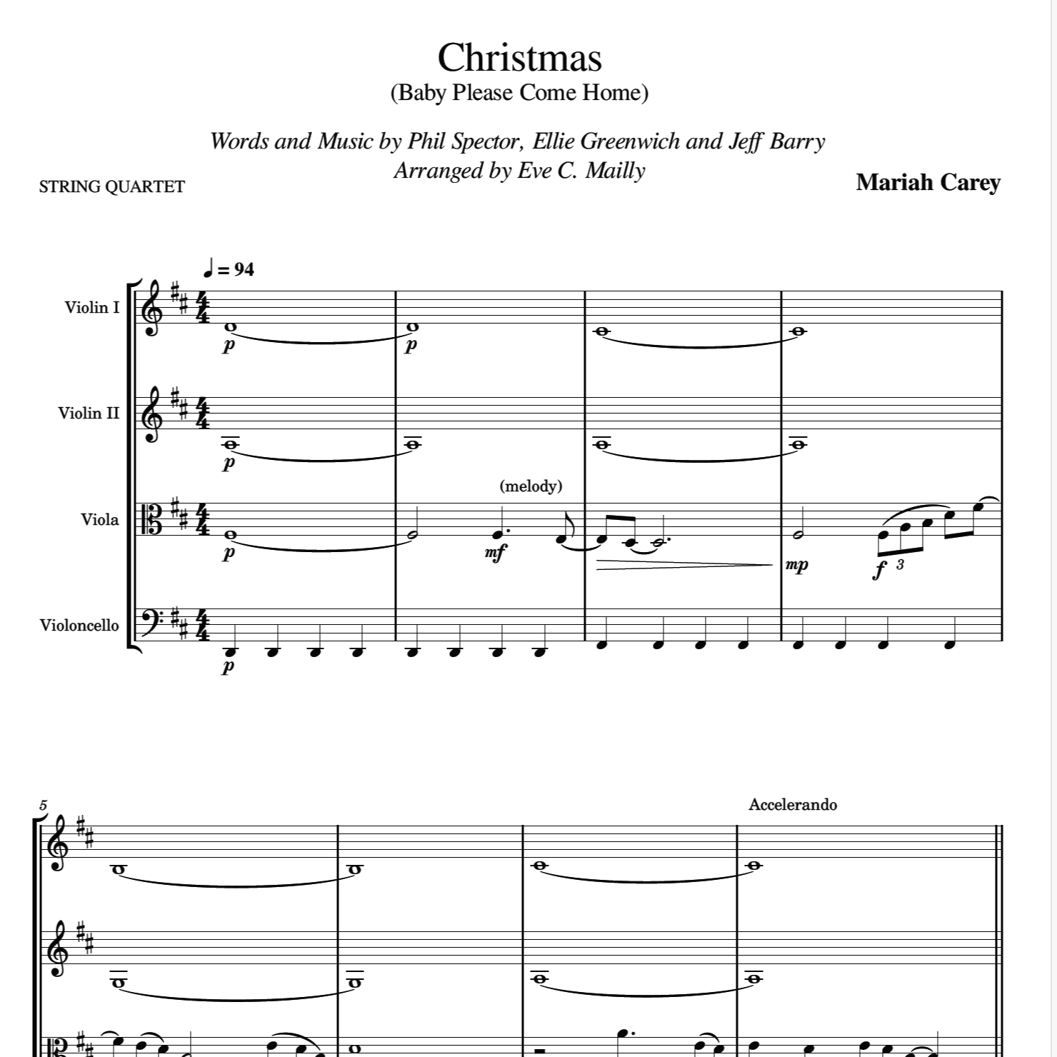Cover Art for "Christmas (Baby Please Come Home) (arr. Eve C. Mailly - Zene Strings)" by Mariah Carey