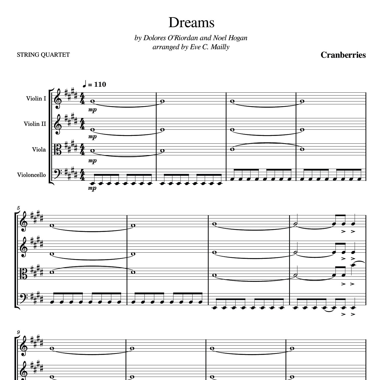 Cover Art for "Dreams (arr. Eve C. Mailly - Zene Strings)" by The Cranberries