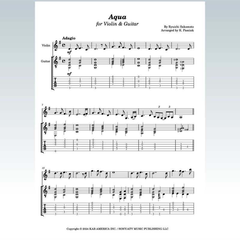 Cover Art for "Aqua (arr. Kenneth Pasciak)" by Ryuichi Sakamoto