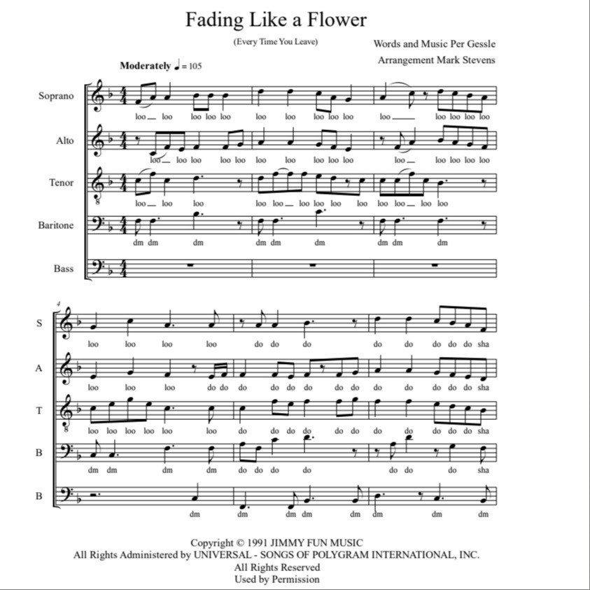 Cover Art for "Fading Like A Flower (Every Time You Leave) (arr. Mark Stevens)" by Roxette