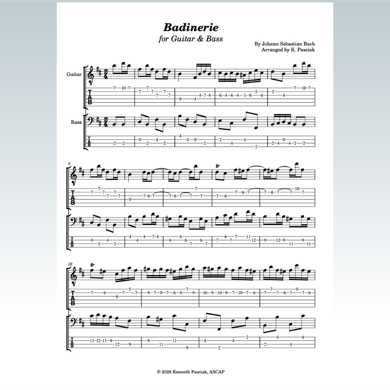 Carátula para "Badinerie (for Guitar & Bass) (arr. Kenneth Pasciak)" por Johann Sebastian Bach