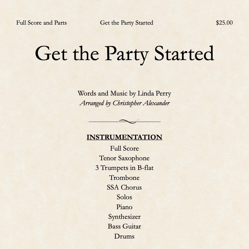 Couverture pour "Get The Party Started (arr. Christopher Alexander)" par Pink