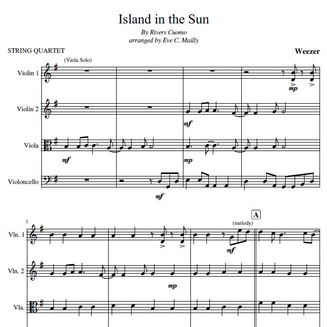 Cover Art for "Island In The Sun (arr. Eve C. Mailly - Zene Strings)" by Weezer
