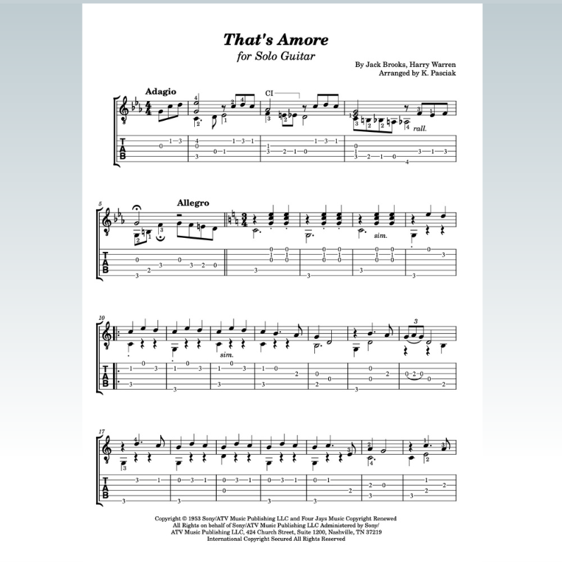 Cover Art for "That's Amore (That's Love) (arr. Kenneth Pasciak)" by Dean Martin