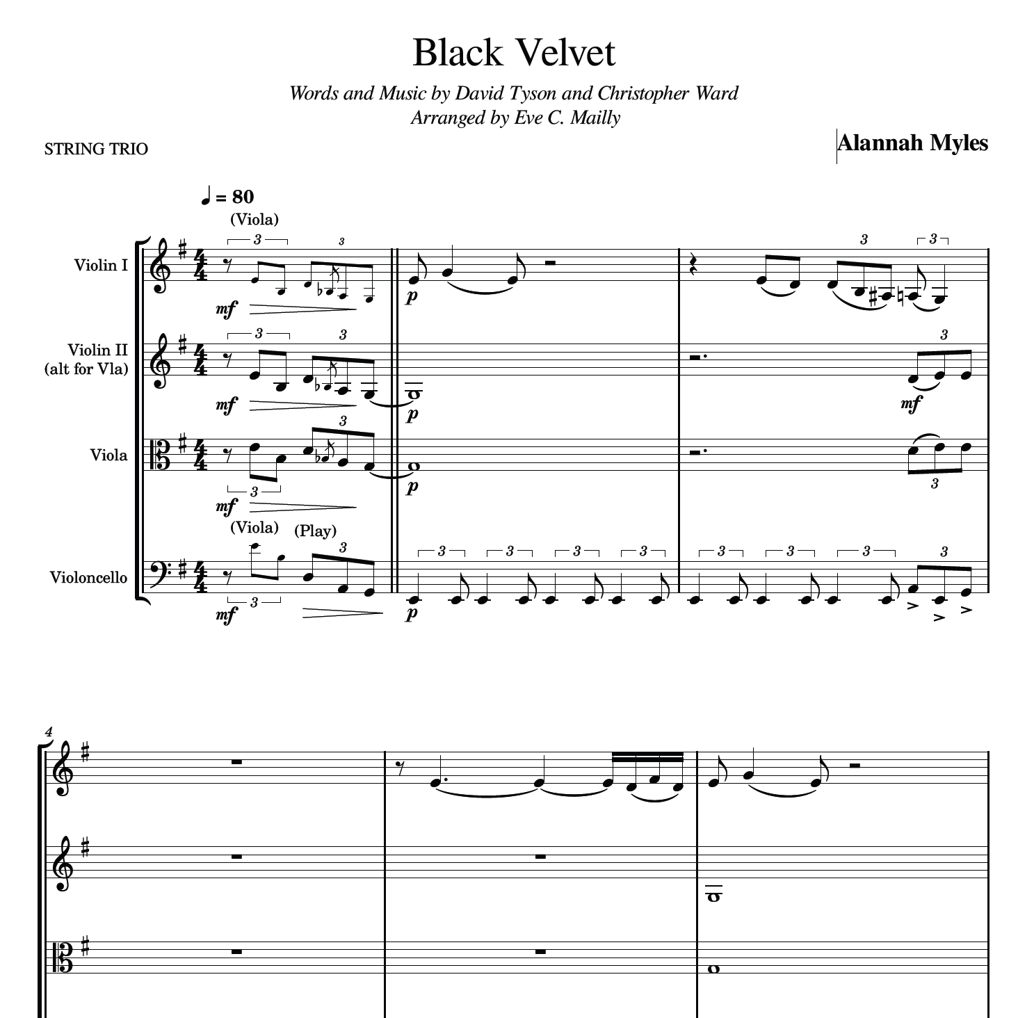 Cover Art for "Black Velvet (arr. Eve C. Mailly - Zene Strings)" by Alannah Myles