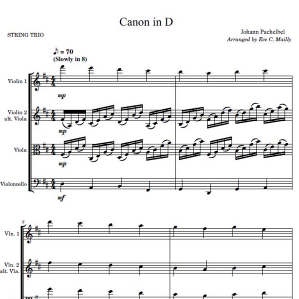Cover Art for "Canon in D - Pachelbel (String Trio) (arr. Eve C. Mailly - Zene Strings)" by Johann Pachelbel