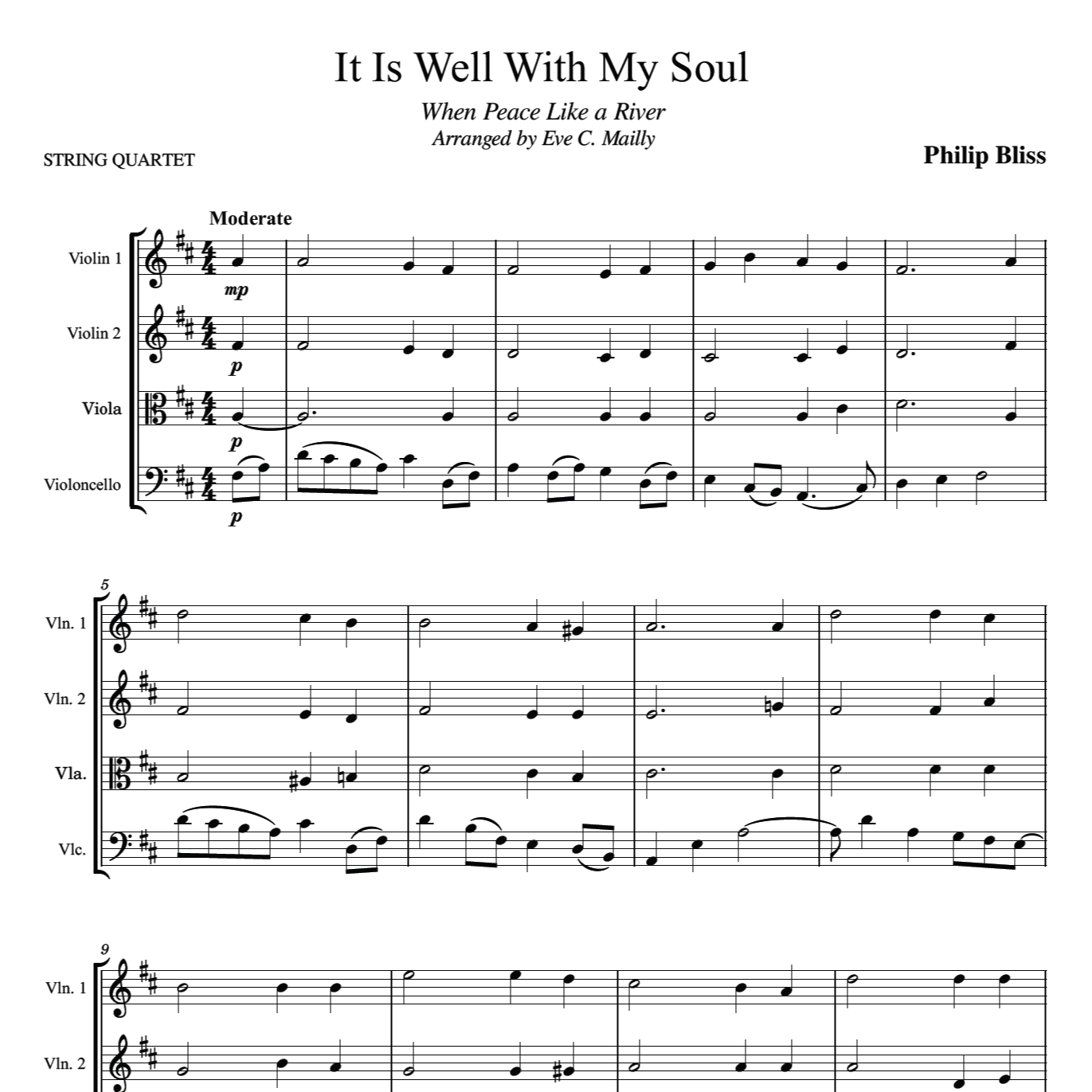 Cover Art for "It is Well With My Soul (When Peace Like a River) - String Quartet (arr. Eve C. Mailly - Zene Strings)" by P. P. Bliss