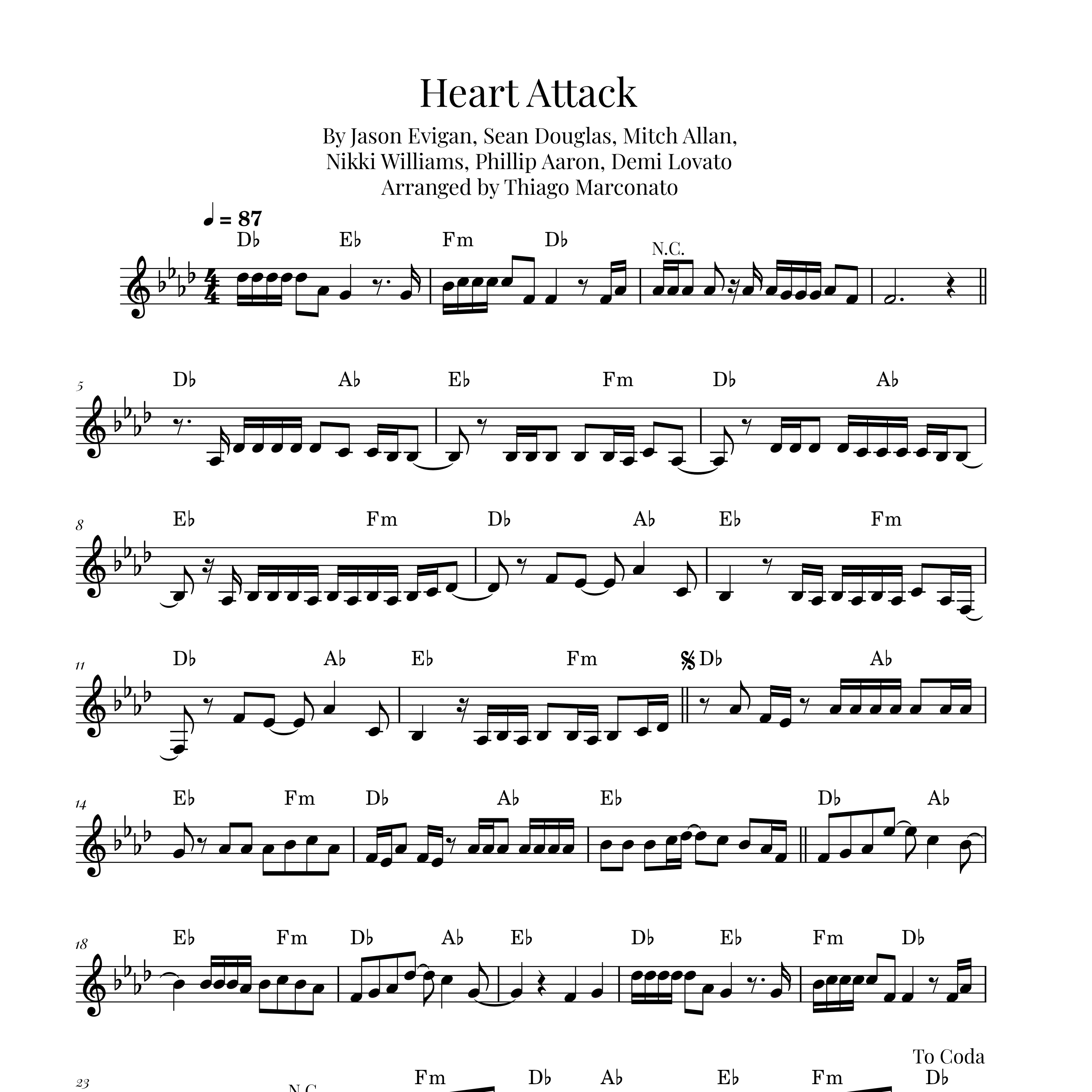 Carátula para "Heart Attack (arr. Thiago Marconato)" por Demi Lovato
