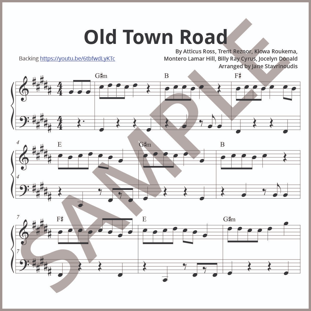 Cover Art for "Old Town Road (Remix) Feat. Billy Ray Cyrus (arr. Jane Stavrinoudis)" by Lil Nas X