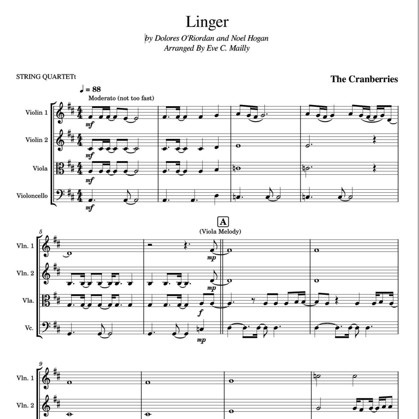 Cover Art for "Linger (arr. Eve C. Mailly - Zene Strings)" by The Cranberries