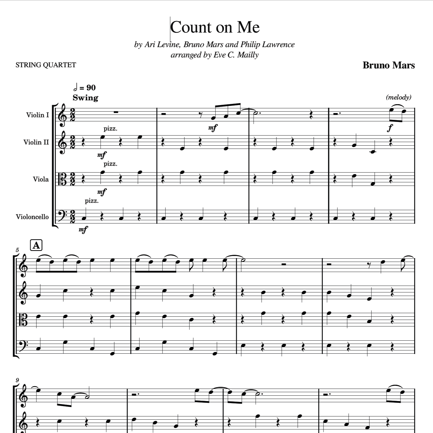 Carátula para "Count On Me (arr. Eve C. Mailly - Zene Strings)" por Bruno Mars