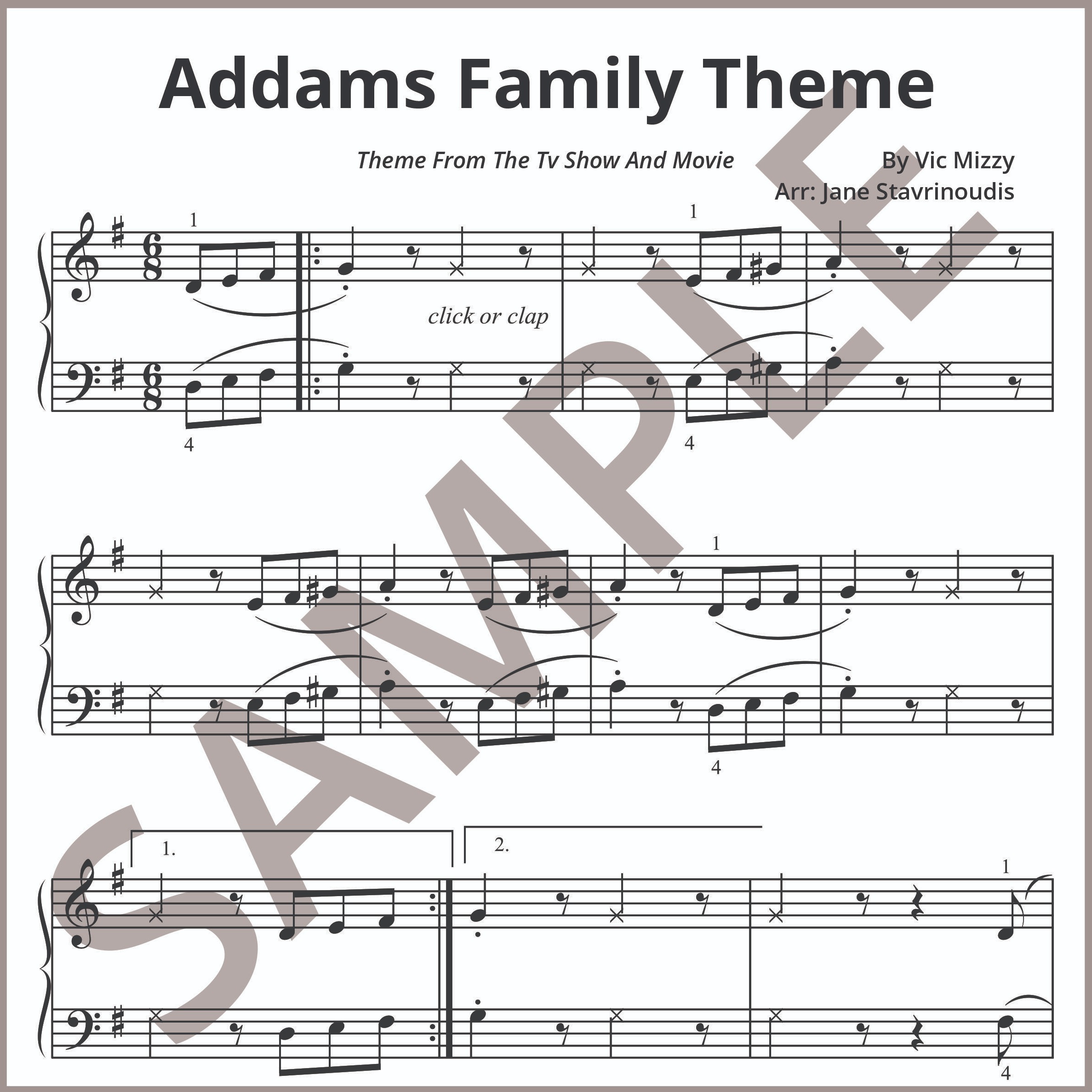 Cover Art for "Addams Family Theme (arr. Jane Stavrinoudis)" by Vic Mizzy