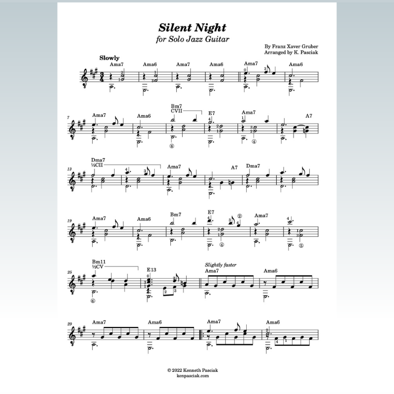 Cover Art for "Silent Night (for Solo Jazz Guitar) (arr. Kenneth Pasciak)" by Franz Xaver Gruber