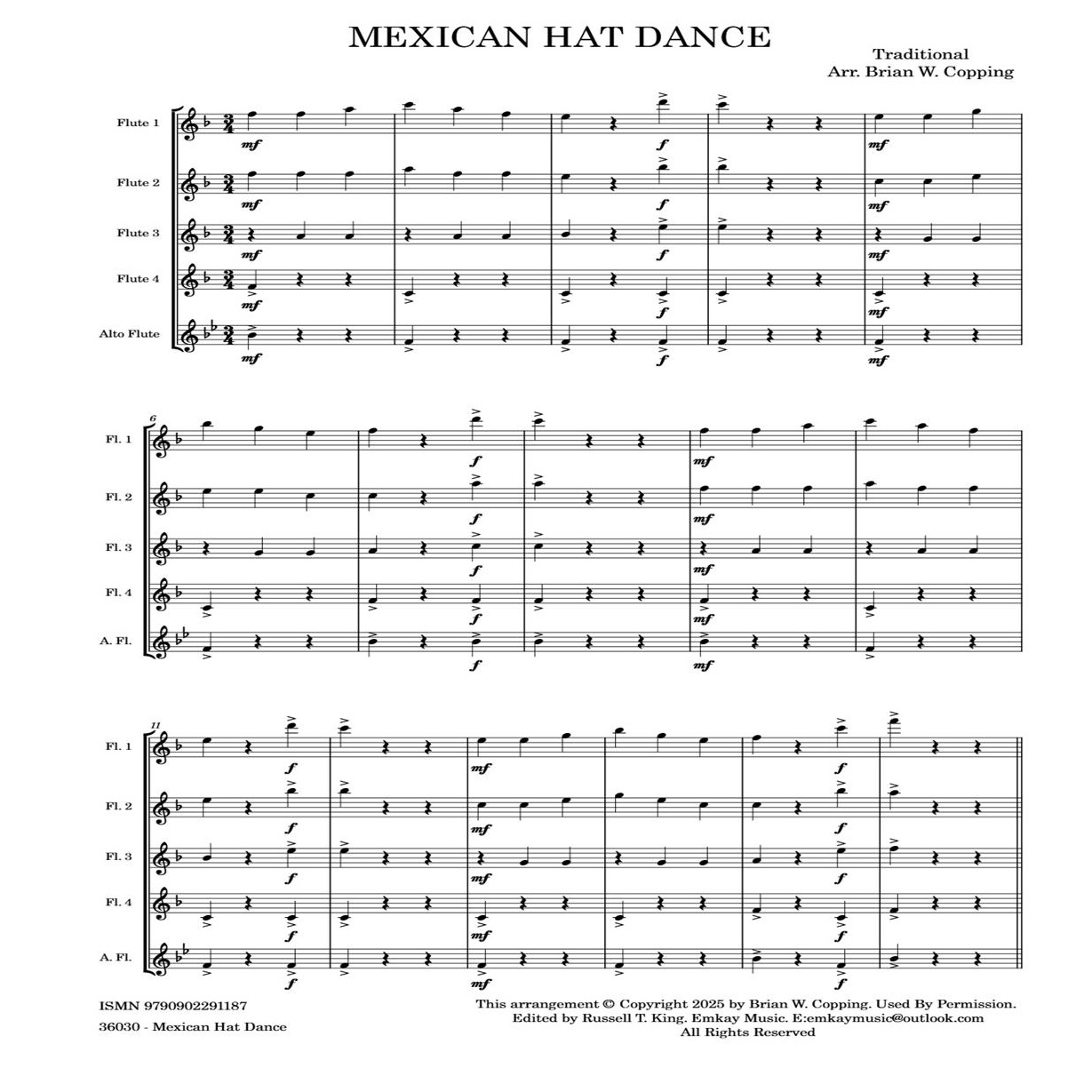 Couverture pour "MEXICAN HAT DANCE - FLUTE QUARTET (arr. BRIAN W. COPPING)" par Traditional