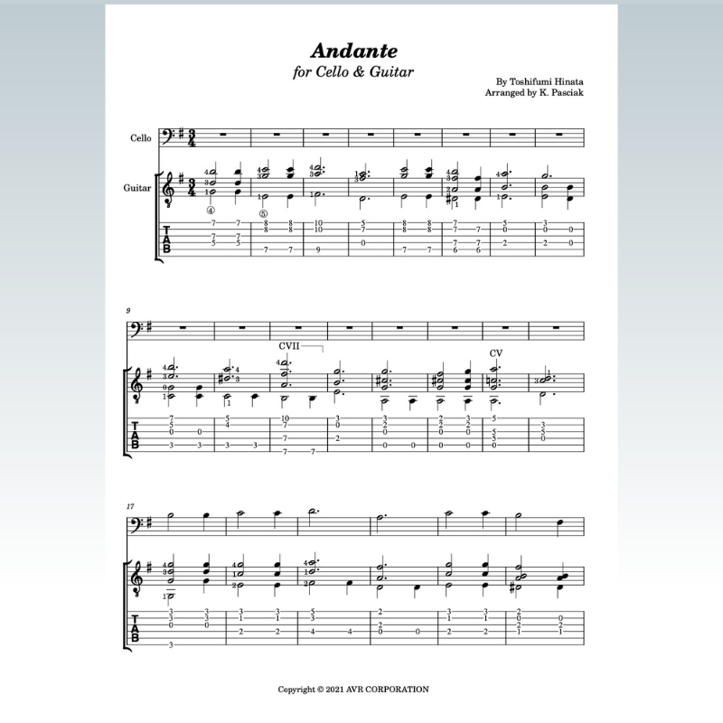 Cover Art for "Andante (arr. Kenneth Pasciak)" by Toshifumi Hinata