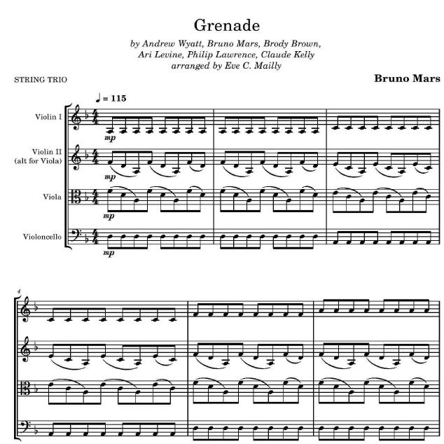 Couverture pour "Grenade (arr. Eve C. Mailly - Zene Strings)" par Bruno Mars