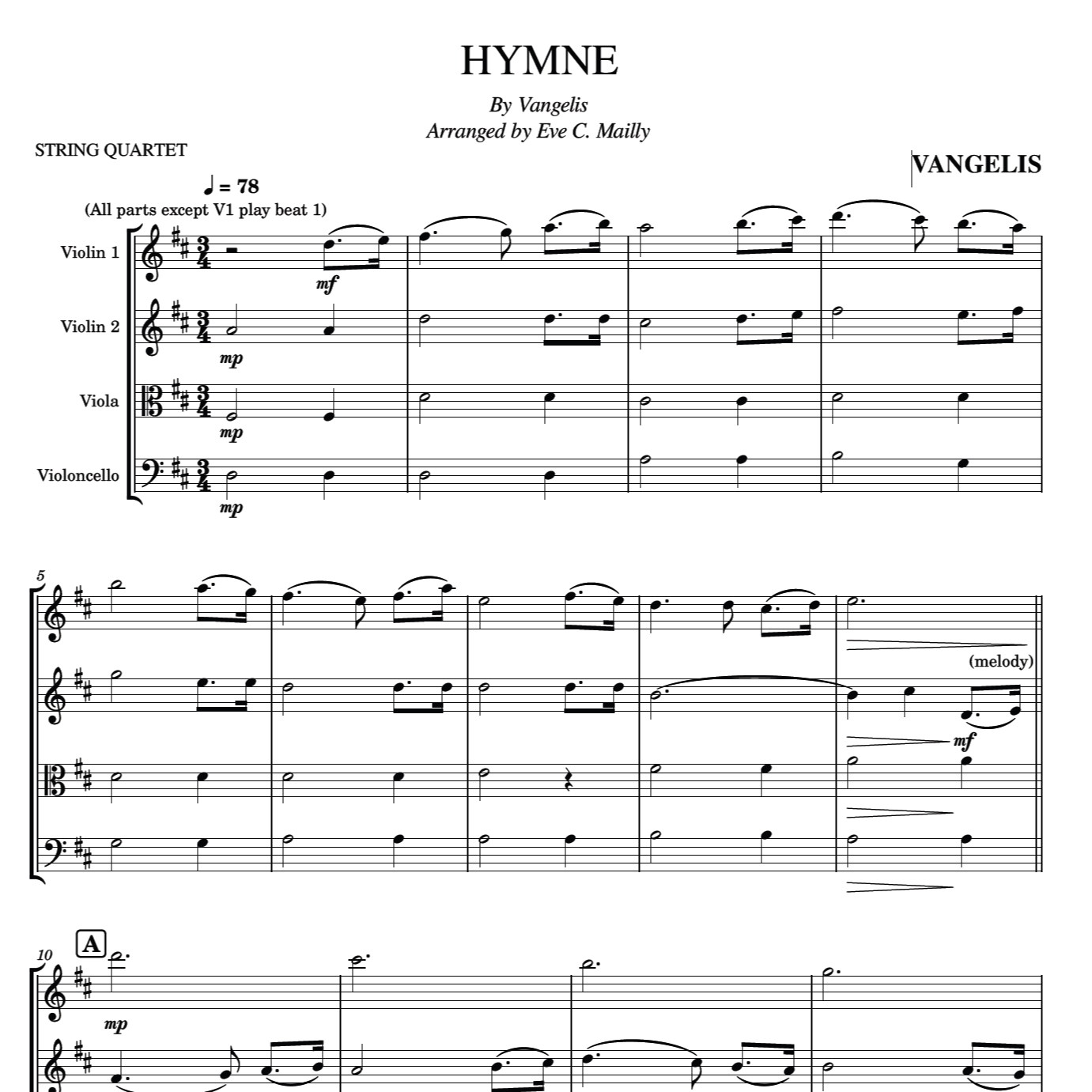 Carátula para "Hymne (arr. Eve C. Mailly - Zene Strings)" por Vangelis