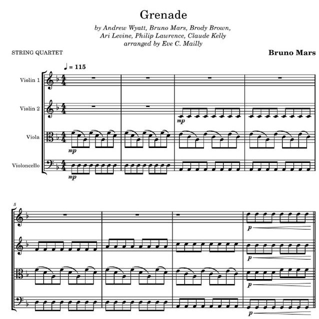 Carátula para "Grenade (arr. Eve C. Mailly - Zene Strings)" por Bruno Mars