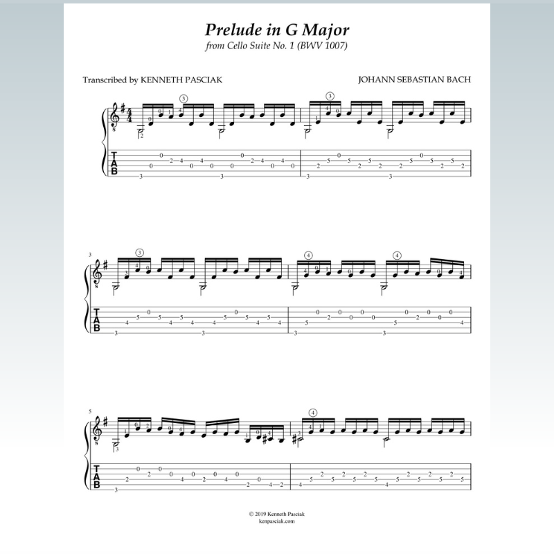 Cover Art for "Prelude in G Major (BWV 1007) (for Solo Guitar) (arr. Kenneth Pasciak)" by Johann Sebastian Bach