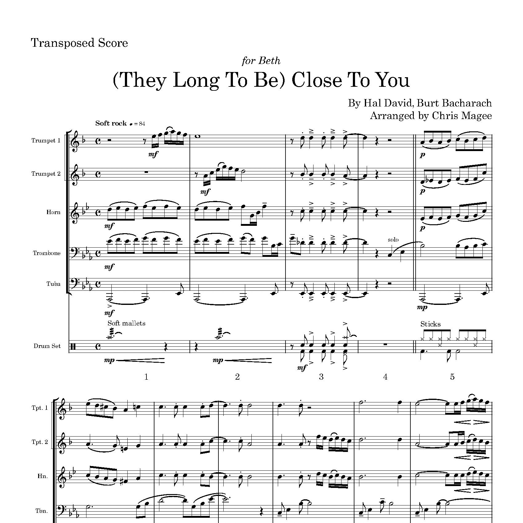 Cover Art for "(They Long To Be) Close To You (arr. Chris Magee)" by The Carpenters
