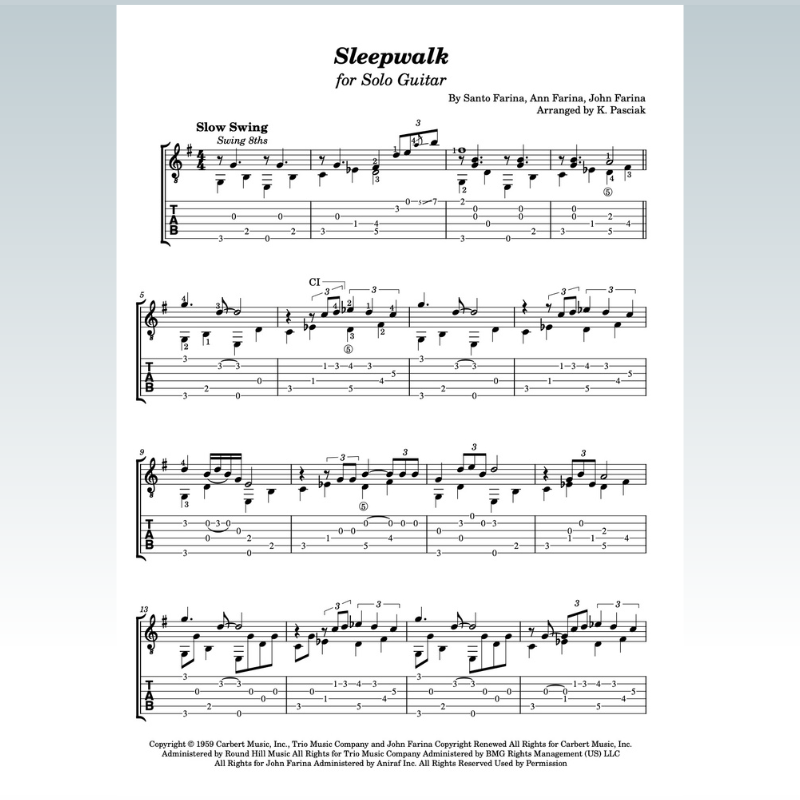 Abdeckung für "Sleepwalk (Instrumental Version) (arr. Kenneth Pasciak)" von Santo & Johnny