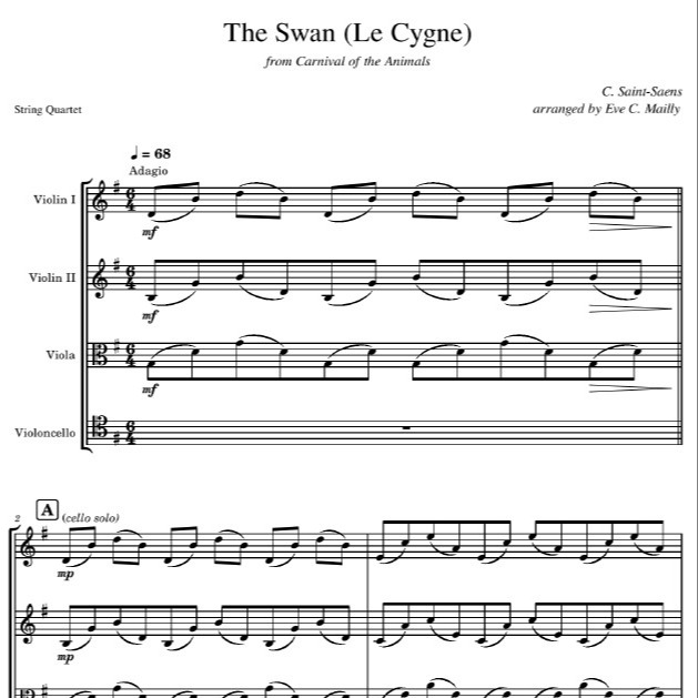 Couverture pour "The Swan - from Carnival of the Animals (arr. Eve C. Mailly - Zene Strings)" par Eve C. Mailly