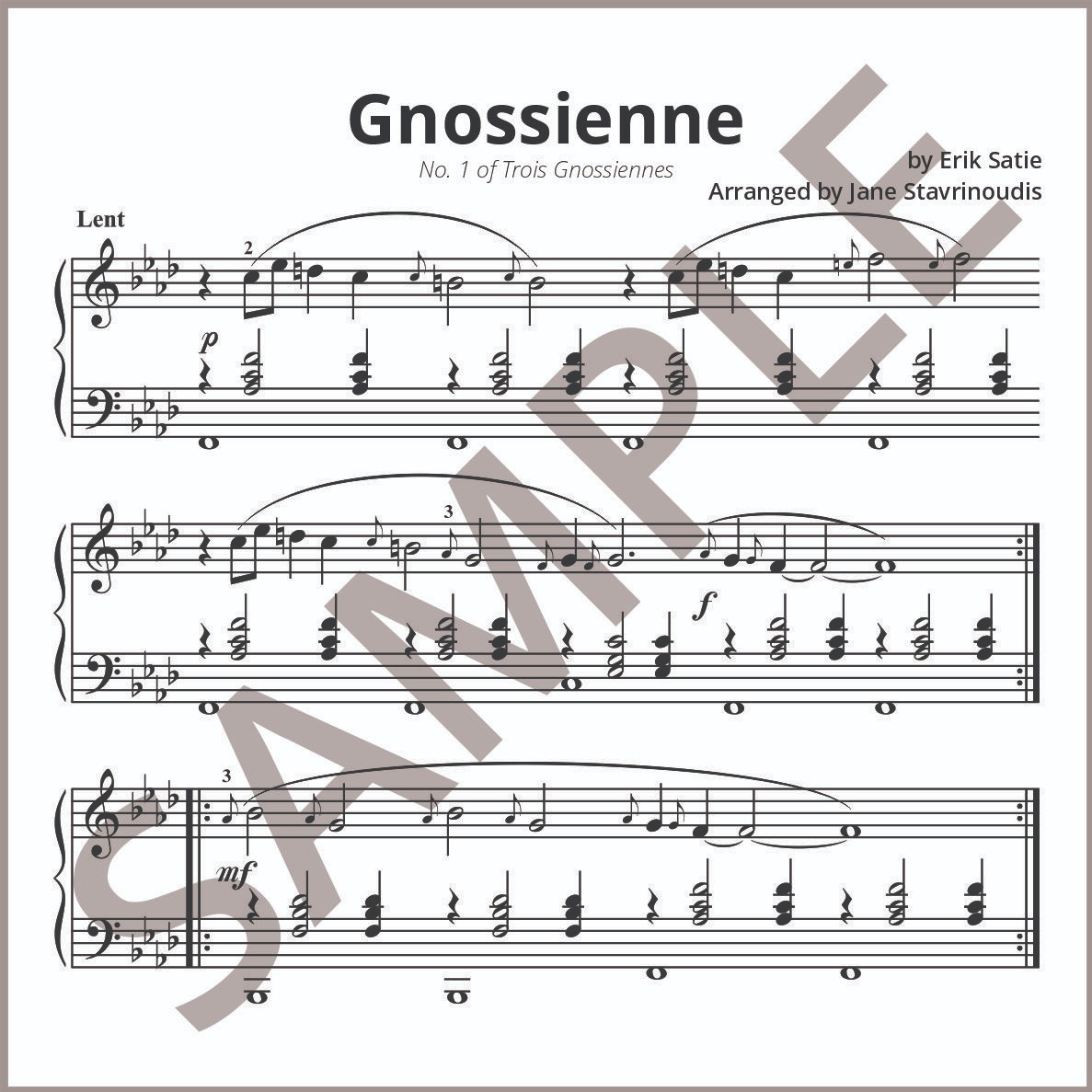 Carátula para "Gnossienne No. 1 from Trois Gnossiennes (arr. Jane Stavrinoudis)" por Erik Satie