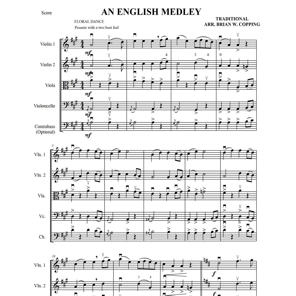 Couverture pour "AN ENGLISH MEDLEY – STRING QUARTET (arr. BRIAN W. COPPING)" par Traditional