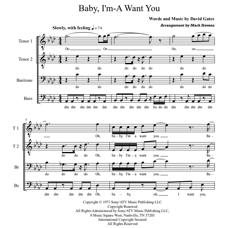 Cover Art for "Baby, I'm-A Want You (arr. Mark Stevens)" by Bread