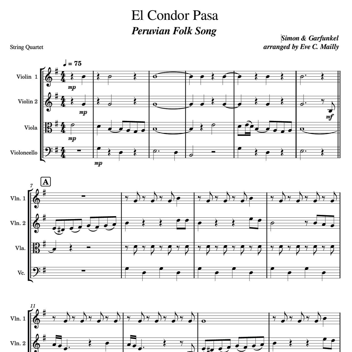 Couverture pour "El Cóndor Pasa (arr. Eve C. Mailly - Zene Strings)" par Eve C. Mailly
