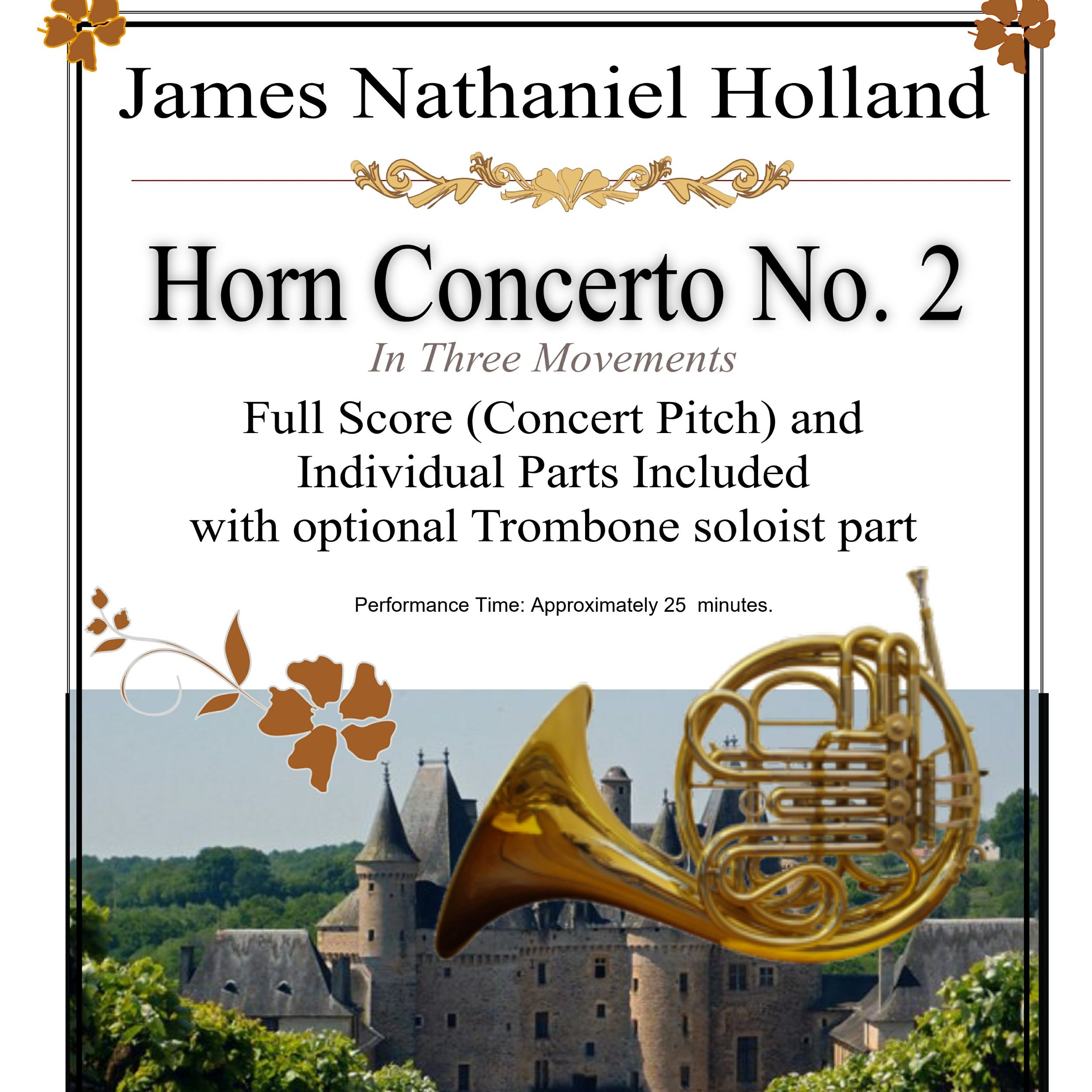 James Nathaniel Holland《第二号圆号协奏曲》总谱与分谱(附可选长号独奏部)Concerto for Horn No. 2, Full Score with Individual Parts and optional Trombone solo part by James Nathaniel Holland Full Orchestra 封面