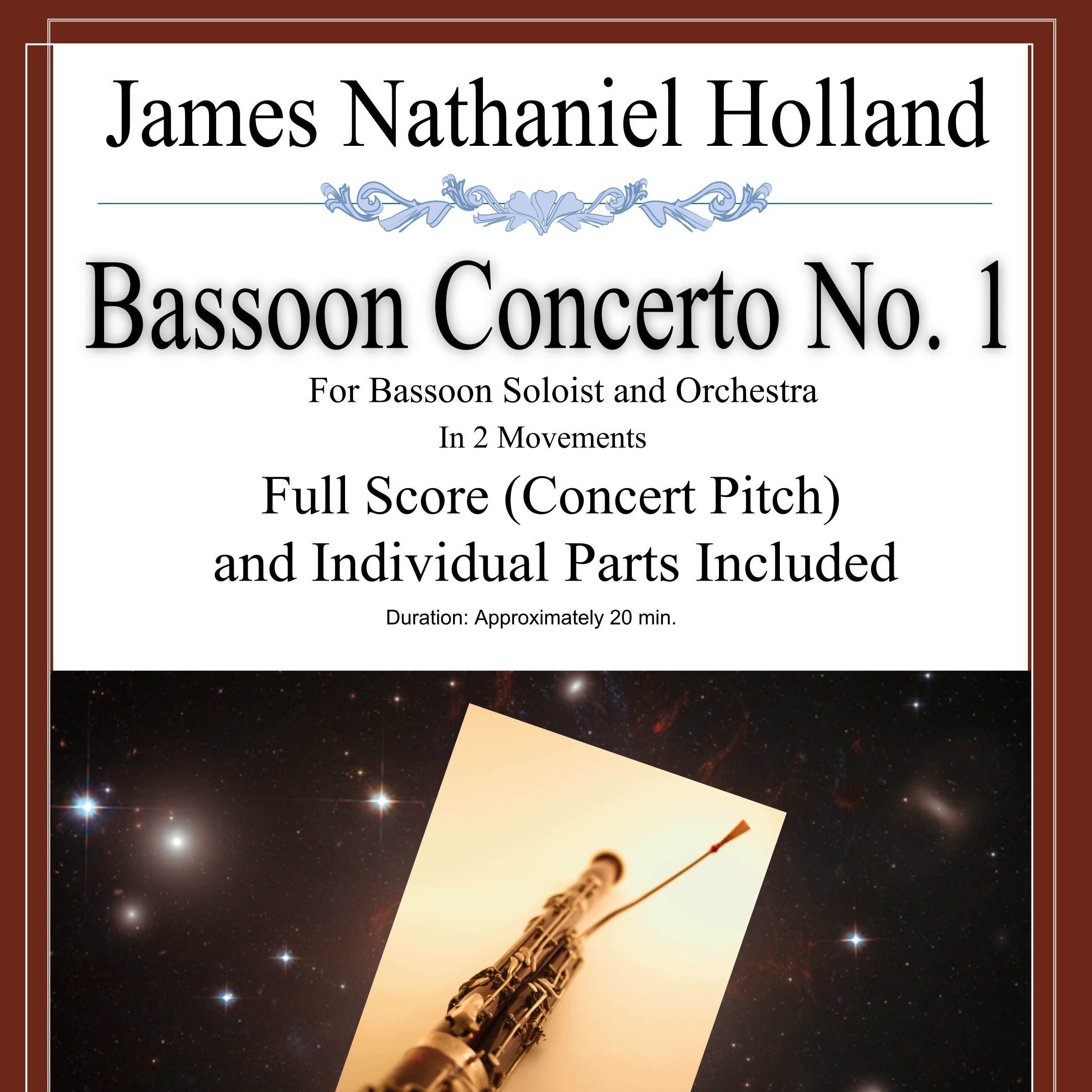 Cover Art for "Bassoon Concerto No. 1 for Bassoon Soloist and Orchestra in 2 Movements, Full Score and Parts" by James Nathaniel Holland