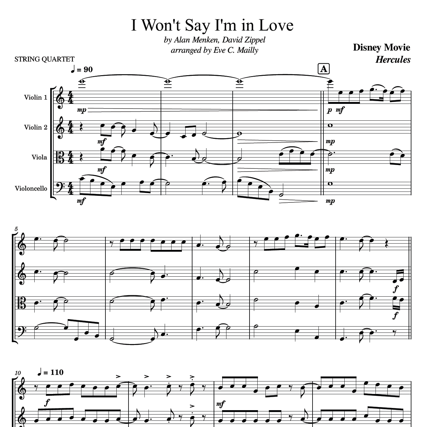 Abdeckung für "I Won't Say (i'm In Love) (arr. Eve C. Mailly - Zene Strings)" von David Zippel