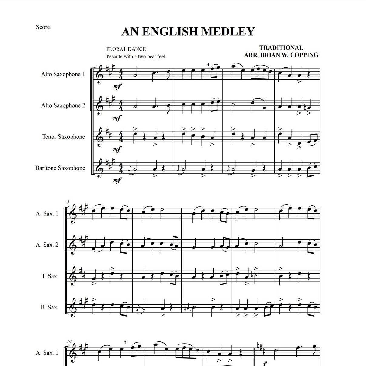 Cover Art for "AN ENGLISH MEDLEY – SAXOPHONE QUARTET (arr. BRIAN W. COPPING)" by Traditional