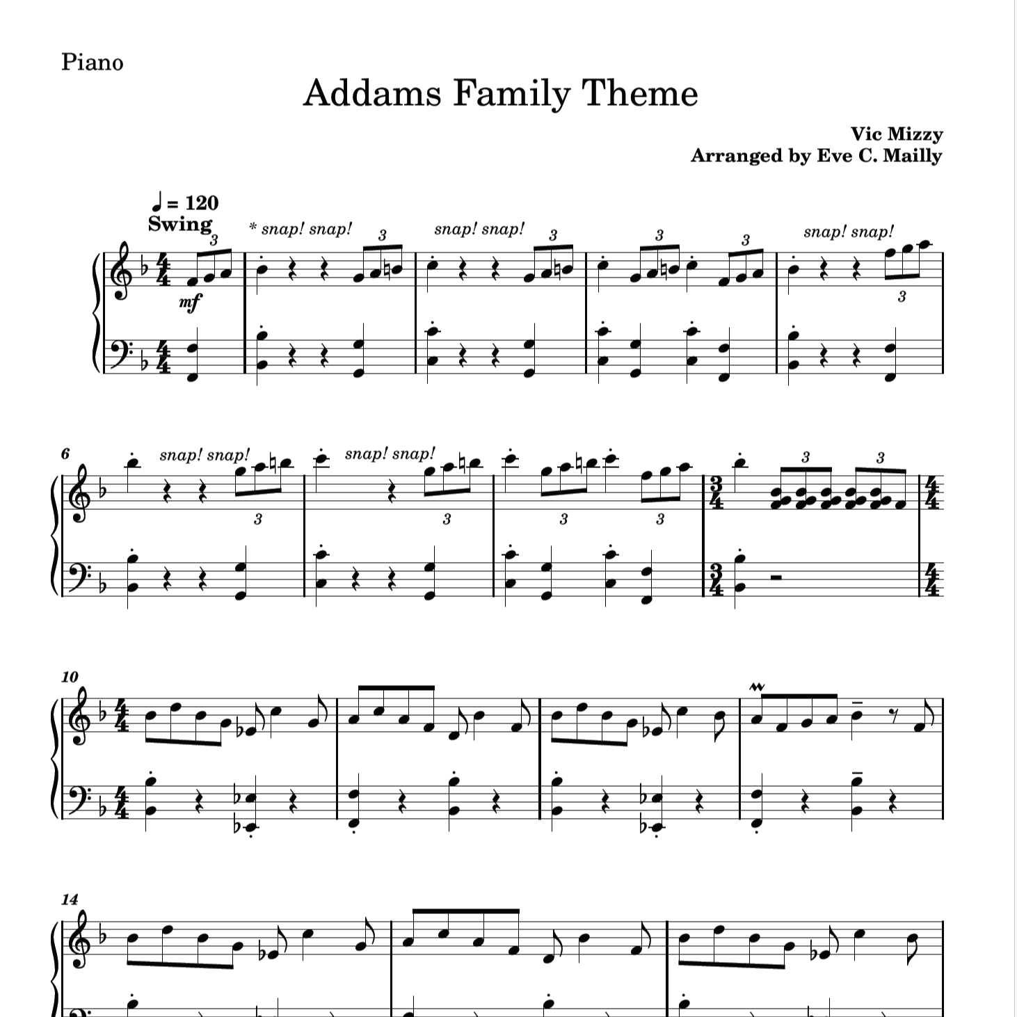 Cover Art for "Addams Family Theme (arr. Eve C. Mailly)" by Vic Mizzy
