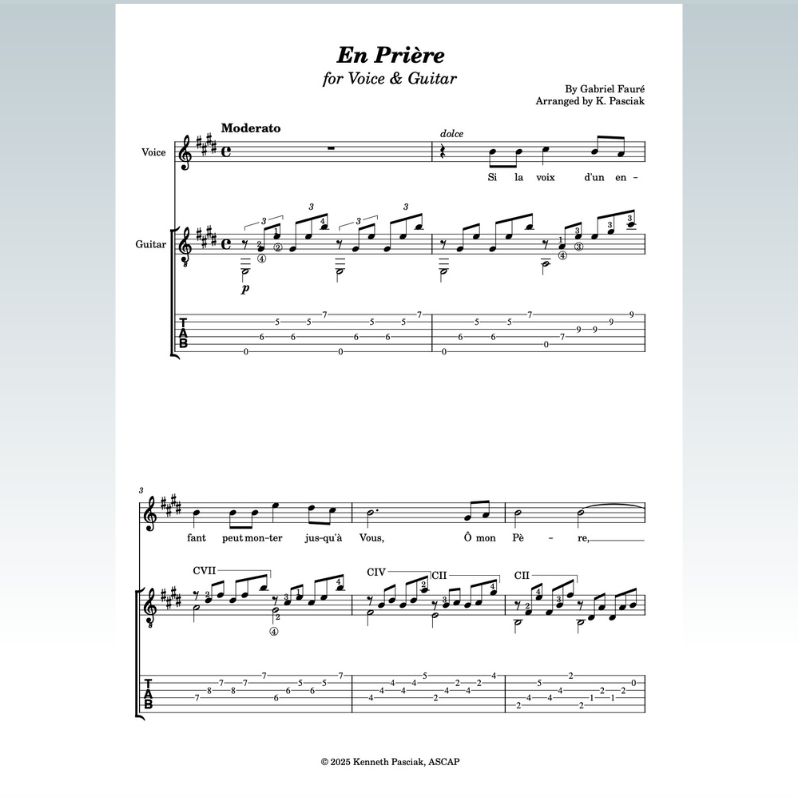 Cover Art for "En Prière (for Voice & Guitar) (arr. Kenneth Pasciak)" by Gabriel Fauré