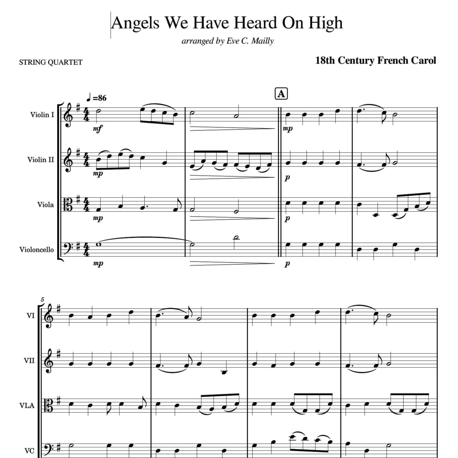 Couverture pour "Angels We Have Heard on High - String Quartet (arr. Eve C. Mailly - Zene Strings)" par Traditional French Carol