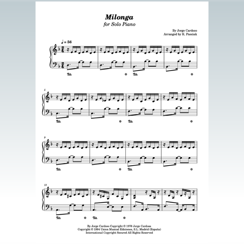 Cover Art for "De Milonga (arr. Kenneth Pasciak)" by Jorge Cardoso