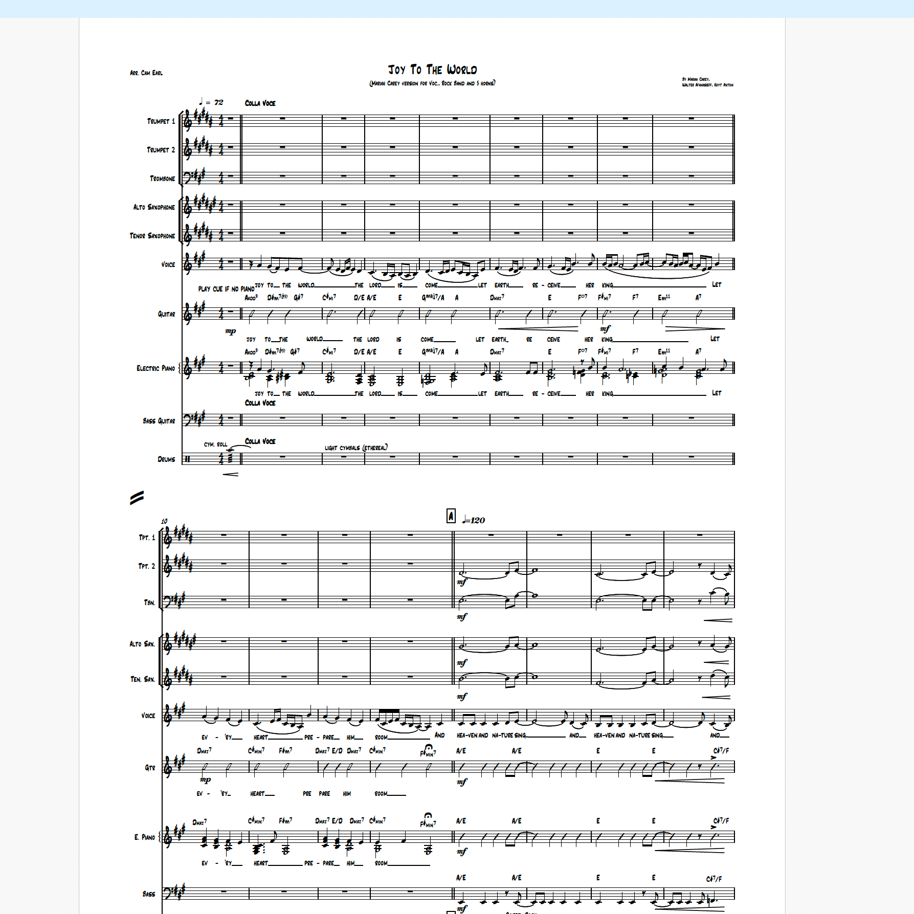 Cover Art for "Joy To The World     (Medley) (arr. Cam Earl)" by Mariah Carey