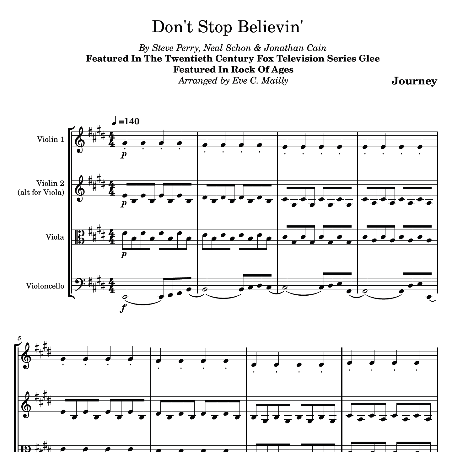 Couverture pour "Don't Stop Believin' (arr. Eve C. Mailly - Zene Strings)" par Glee Cast
