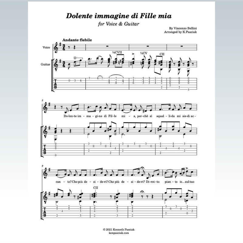 Cover Art for "Dolente immagine di Fille mia (for Voice and Guitar) (arr. Kenneth Pasciak)" by Vincenzo Bellini