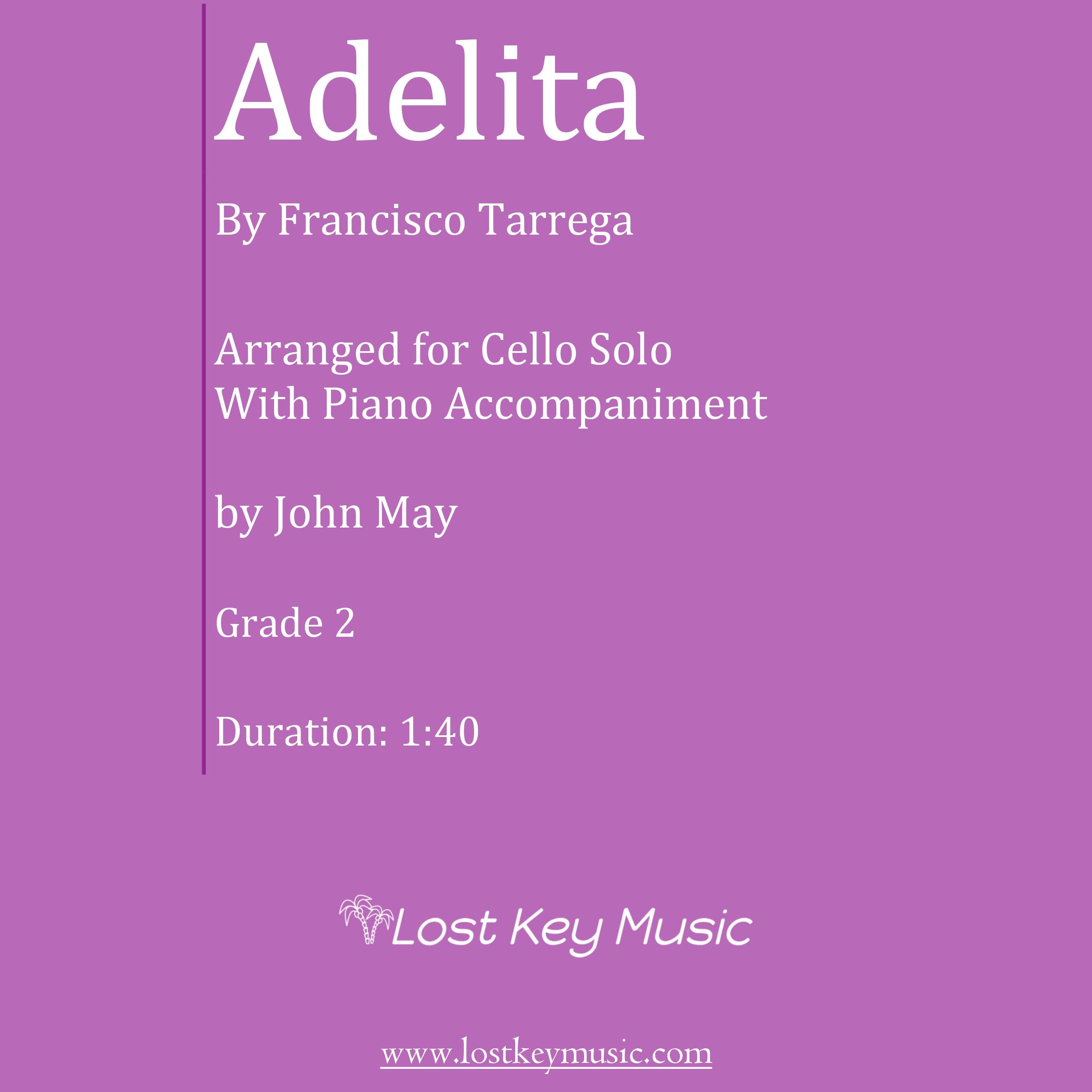 Cover Art for "Adelita-Cello Solo (Optional Piano Accompaniment) (arr. John May)" by Francisco Tarrega
