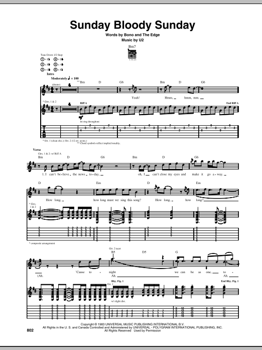 Sunday Bloody Sunday Tablature Guitare par U2 (Tablature Guitare 68954)
