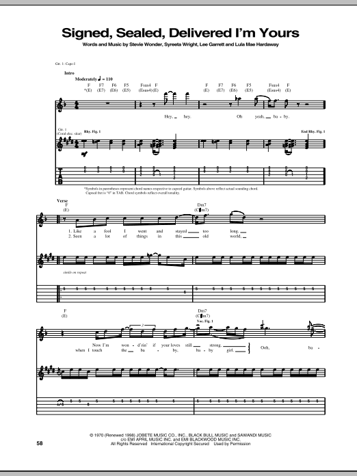 Signed Sealed Delivered I m Yours By Stevie Wonder Sheet Music For Signed Sealed Delivered I m Yours By Stevie Wonder Sheet Music For