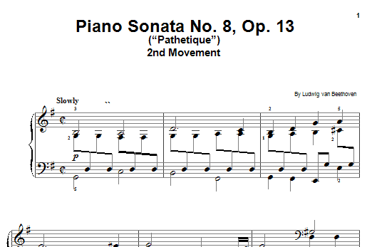 Piano Sonata No. 8, Op. 13 (Pathetique), 2nd Movement sheet music by