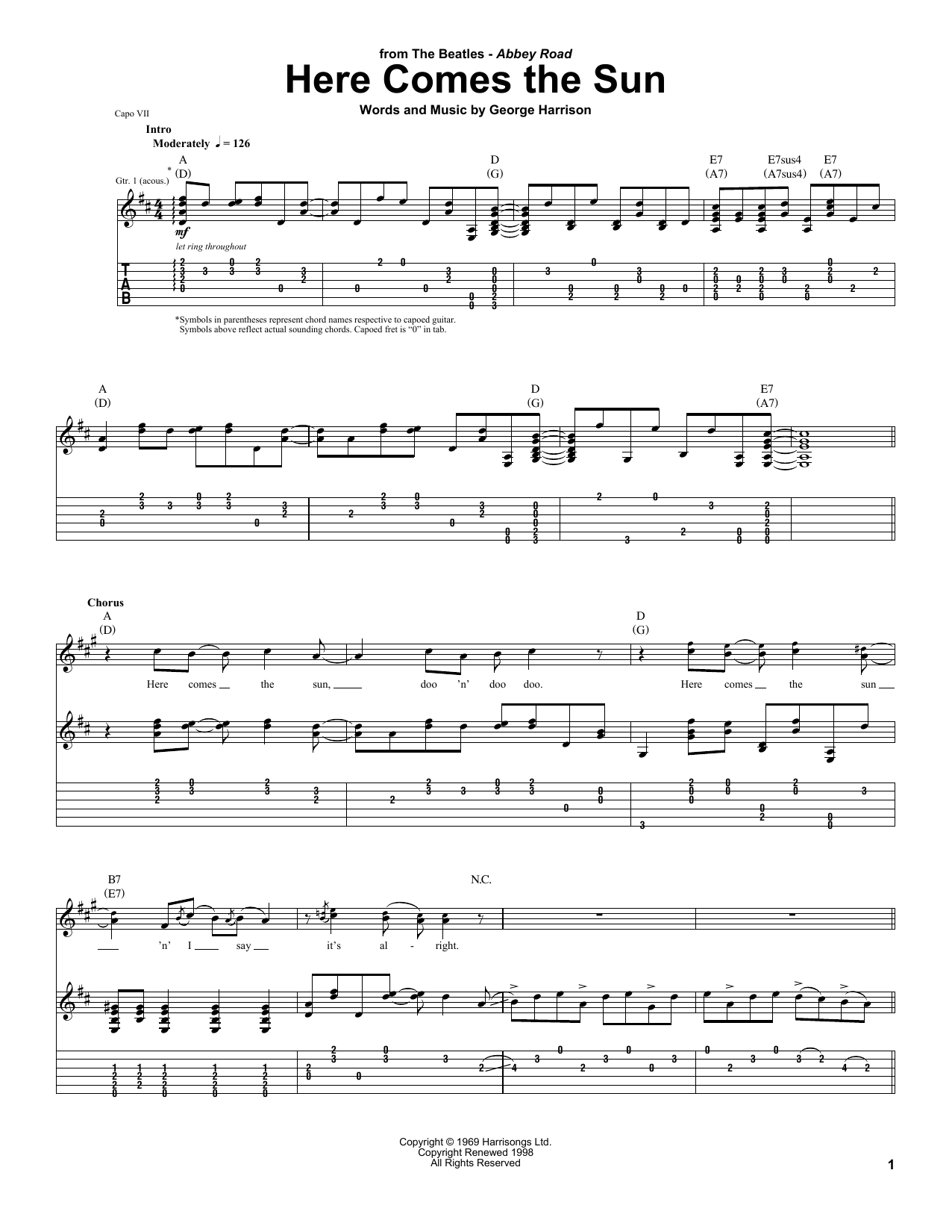 Guitar Chords For Here Comes The Sun Guitar Chords For Here Comes The Sun