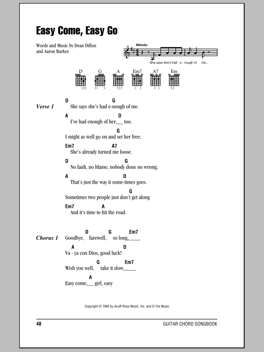 Easy Come Easy Go Sheet Music George Strait Guitar Chords Lyrics Easy Come Easy Go Sheet Music George Strait Guitar Chords Lyrics