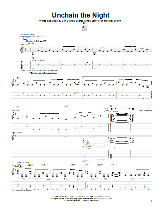 Unchain The Night Guitar Tab by Dokken (Guitar Tab 91442)